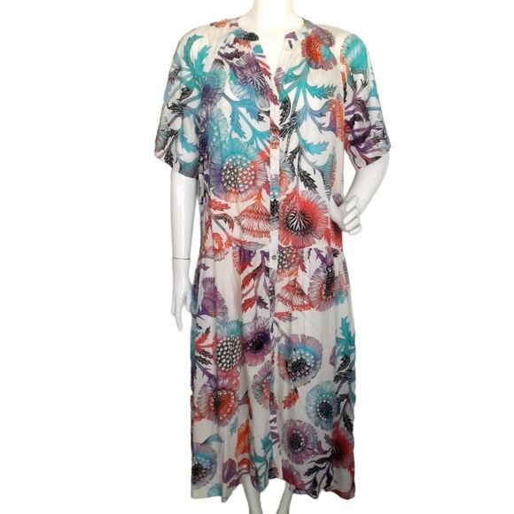 new TUGBOAT/Anthro Dress, M, Midi/Tiered Skirt, Multicolor Floral, Buttons - Picture 1 of 14
